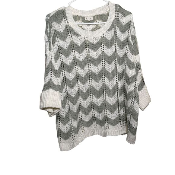 Pol Sweater Women's Medium Knit Chevron 3/4 Sleeve Round Neck Pullover - Picture 1 of 10